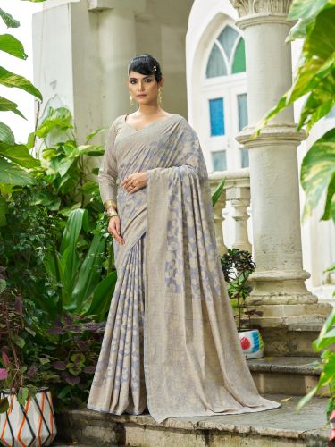 Ladies Grey Cotton  Luckhanvi  Sarees