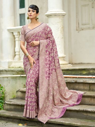 Ladies Purple Cotton Luckhanvi Sarees