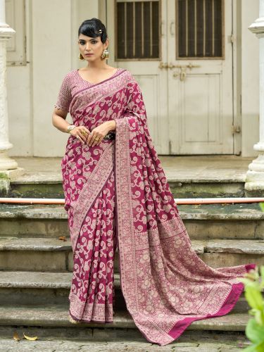 Ladies Wine Cotton Luckhanvi Sarees