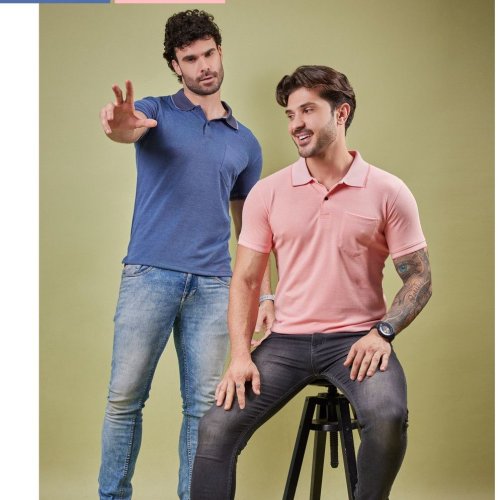 Mens Cotton Dual Color Polo T-Shirt Set