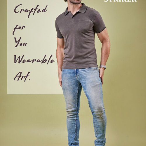 Mens Grey Cotton Urban Polo T-Shirt