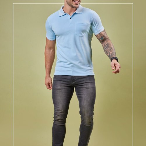 Mens Light Blue Cotton Fresh Polo T-Shirt
