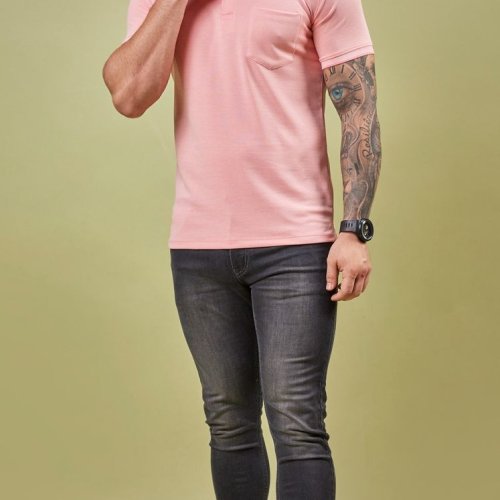 Mens Light Pink Cotton Vibrant Polo T-Shirt