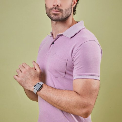 Mens Light Purple Cotton Elegant Polo T-Shirt