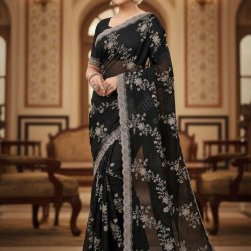 Black Embroidery Silk Saree