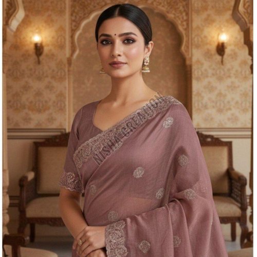 Burnished Brown Embroidery Silk Saree