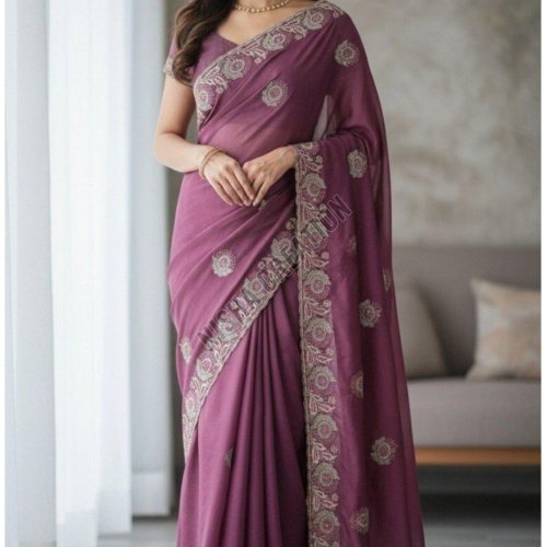 Mauve Embroidery Silk Saree