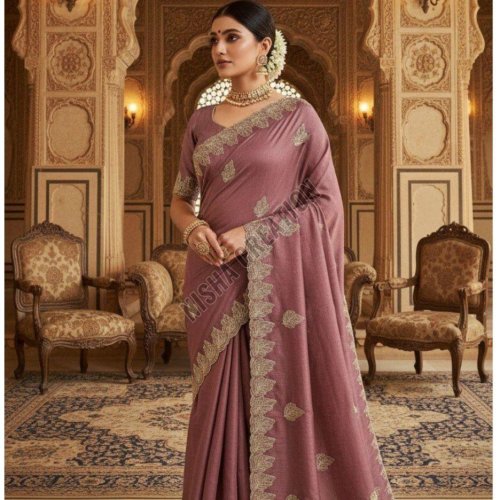 Rose Taupe Embroidery Silk Saree