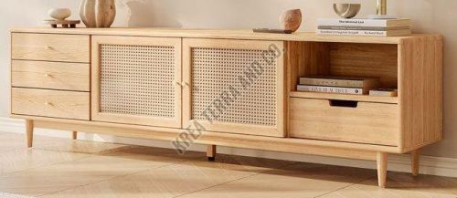 Solid Wood Free Standing Wooden Cane TV Cabinet