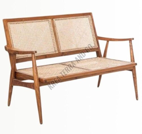 Teak Wood Vintage Style Wooden Cane Bench