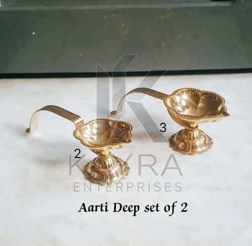 Brass Aarti Diya with Handles Set OF 2 Pcs