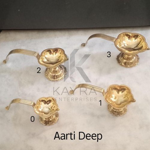 Brass Handcrafted Aarti Diya Oil Lamps Set OF 4 Pcs