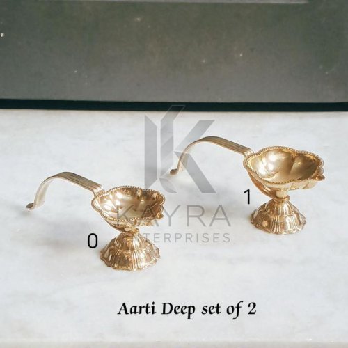 Brass Handheld Aarti Diya Set OF 2 Pcs