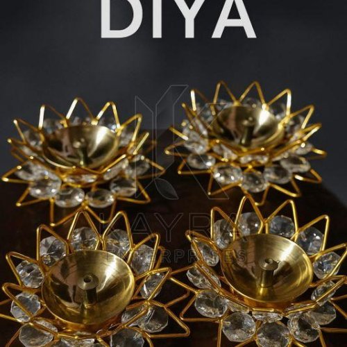 White Diamond Brass Crystal Diya