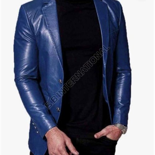 Blue Stylish Men’S Leather Blazer