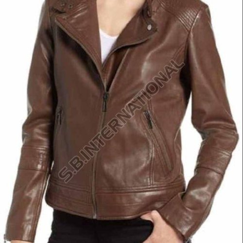 Brown Slim Fit Women Leather Jacket
