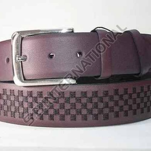 Burgundy Designer Buckle Leather Belt