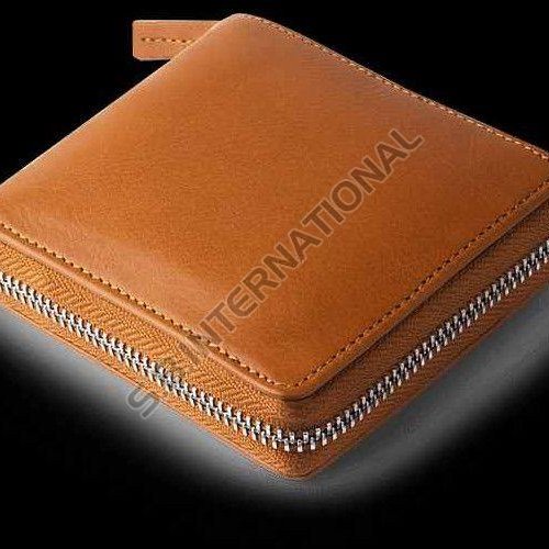 Tan Zip Closure Leather Wallet