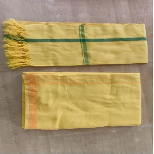 Yellow  Cotton Dhoti With Towel