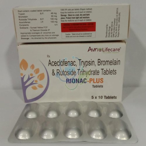 Rionac Plus Aceclofenac Trypsin Bromelain Rutoside Trihydrate Tablet