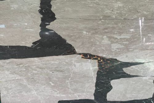 Rectangle Black and White Chips Marble Table Top with Light