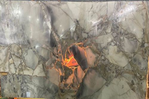 Rectangular Yellow Italian Marble Table Top with Light