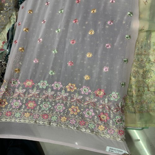 Choli Daman Embroidered Fabric