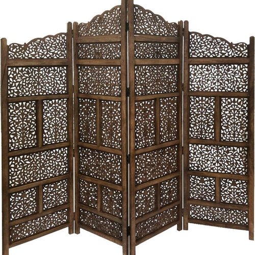 Hand Carved Foldable 4 Panel Wooden Partition