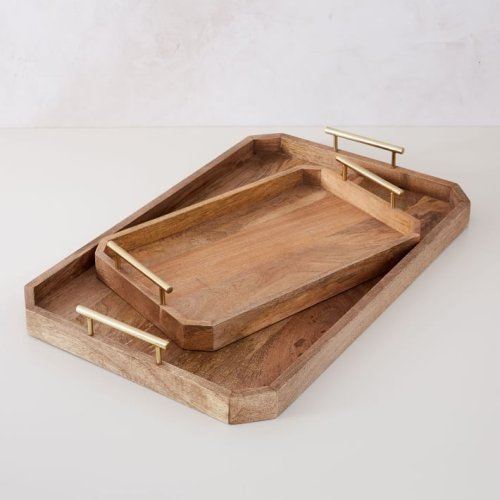Rectangular Wooden Serving Tray Set