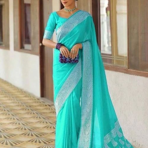 Aqua Blue Trendy Silk Saree