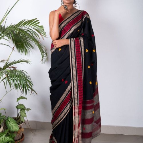 Black Dhaniakhali Cotton Saree