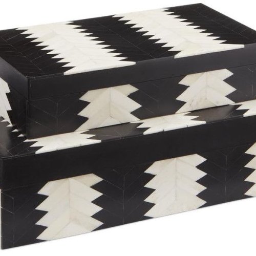 Black & White Resin Chevron Organizer Box Set OF 2 Pcs