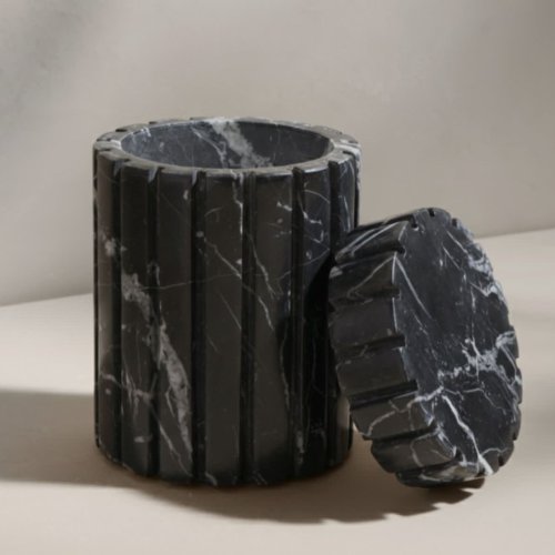 Black Marble Ribbed Tube Box Set OF 2