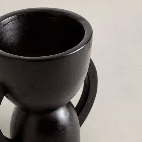 Black Sculptural Pedestal Bowl with Dual Handles
