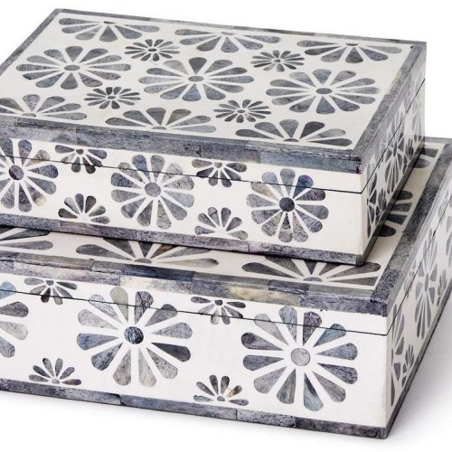 Bone & Resin Floral Mosaic Organizer Box