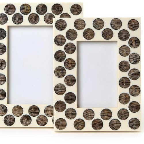 Cream Dot Resin with Horn Inlay Photo Frame Set OF 2 Pcs