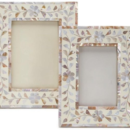 Floral Mother OF Pearl & Resin Inlay Photo Frame Set OF 2 Pcs