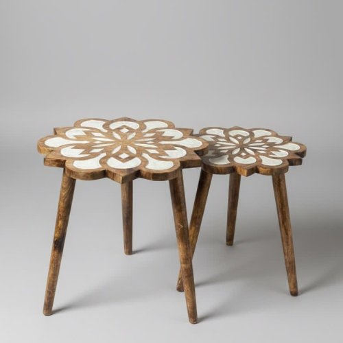 Floral Wooden Side Table Set
