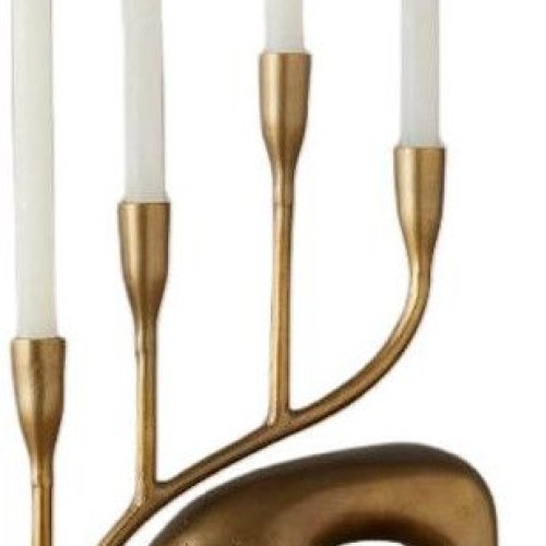 Golden Reindeer Taper Candle Holder with Antler Arms