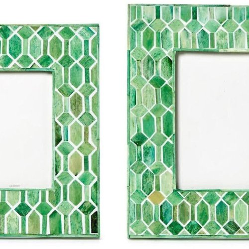 Green Hexagon Resin & Bone Inlay Photo Frame Set OF 2 Pcs