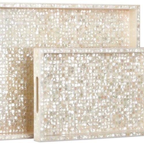 Mother OF Pearl & Resin Mosaic Serve Tray Set OF 2 Pcs