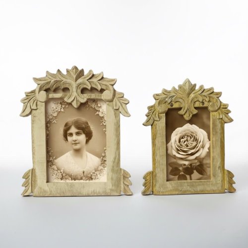 Ornate Leaf Carved Wood Photo Frame
