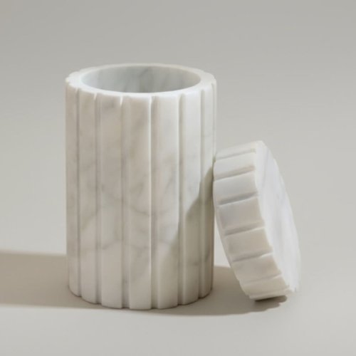 White Marble Ribbed Organizer Jar