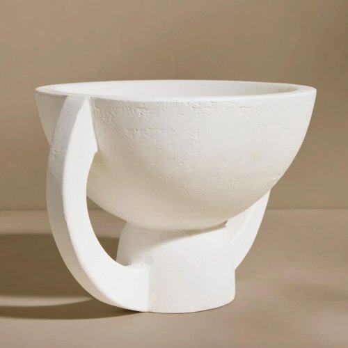 White Textured Pedestal Bowl with Sculptural Handles