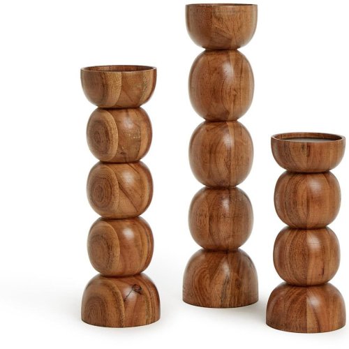 Wood Candle Holder Set OF 3 Pcs