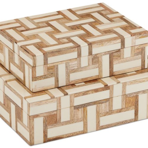 Wooded Parquet Inlay Organizer Box Set OF 2 Pcs