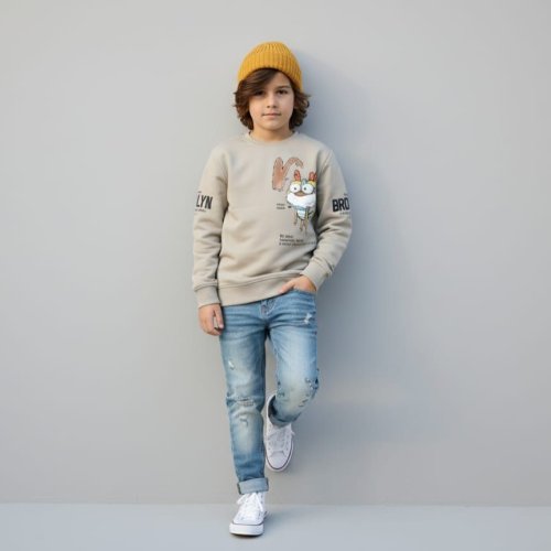 Grey Printed Full Boy Sleeve T Shirt