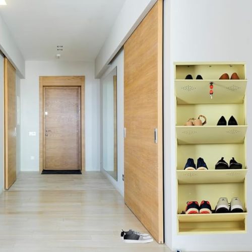 4 Door Ivory 21 Inch Wall Mounted Modern Shoe Rack Metal Shoe Rack