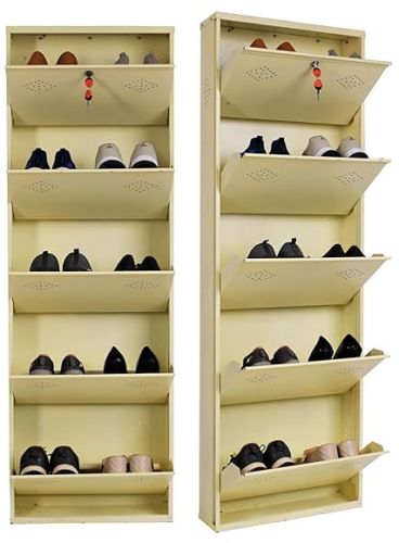 5 Door Ivory 21 Inch Wall Mounted Modern Shoe Rack Metal Shoe Rack