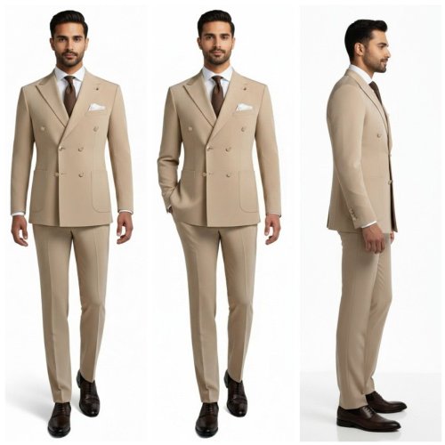 Mens Beige Party Wear Two Piece Suit